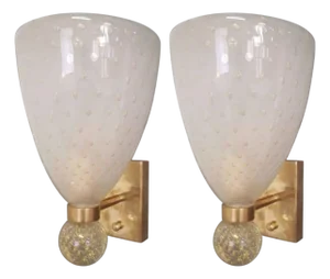Pair of Bollicine Murano Glass Coppa Sconces. Italy,1970's.