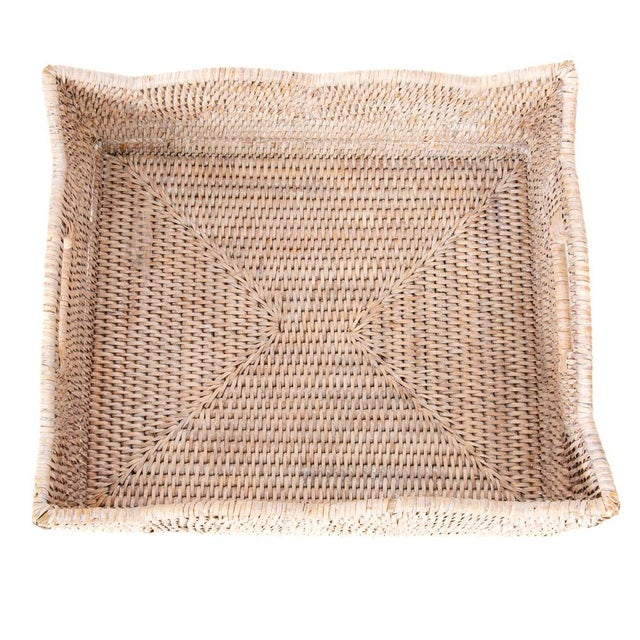 Wood Artifacts Rattan Scallop Collection Shelf Basket in White Wash - 14" For Sale - Image 7 of 9