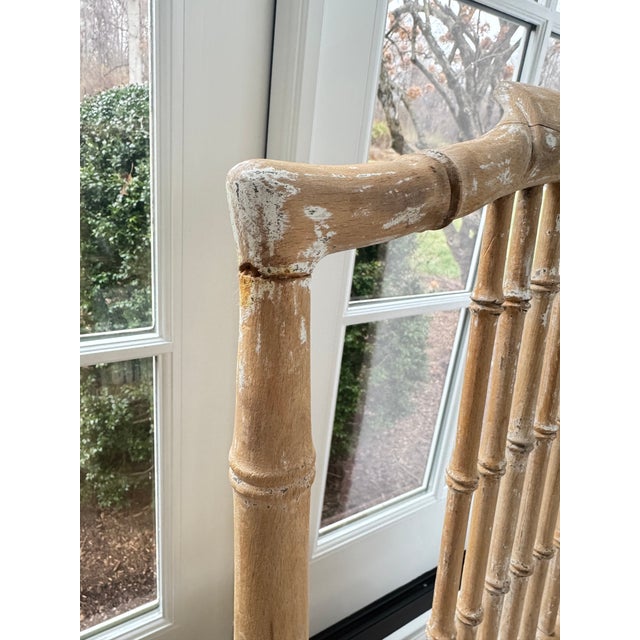 John Rosselli Bamboo White Washed Arm Chair With Striped Cushion Seat For Sale - Image 13 of 14