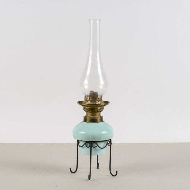 Opaline Glass Oil Lamp with Metal Base, Early 20th Century For Sale - Image 3 of 9