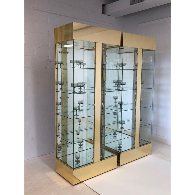 Pair of Lighted Brass and Glass Curios/ Display Chairish