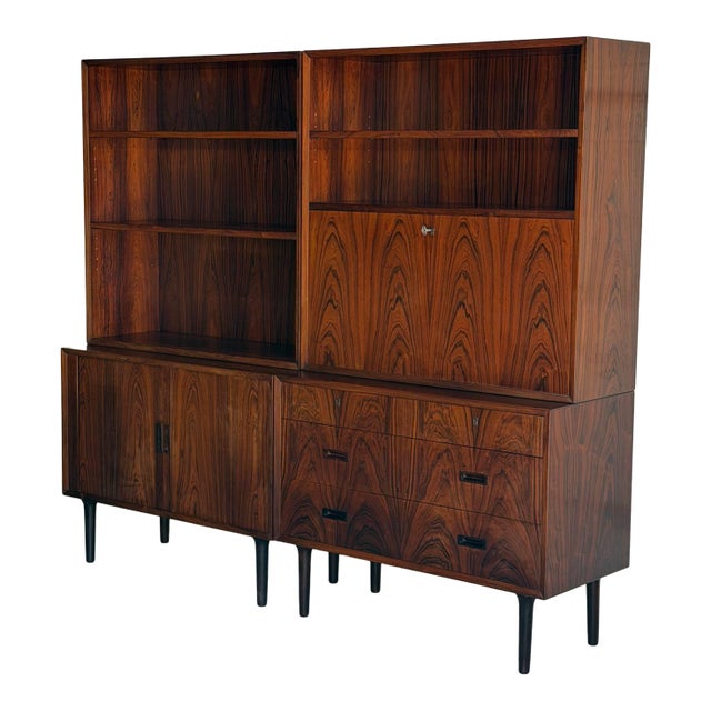 Rosewood Wall Unit Bookcase With Tambour Doors Lyby Møbler Denmark 1960s For Sale