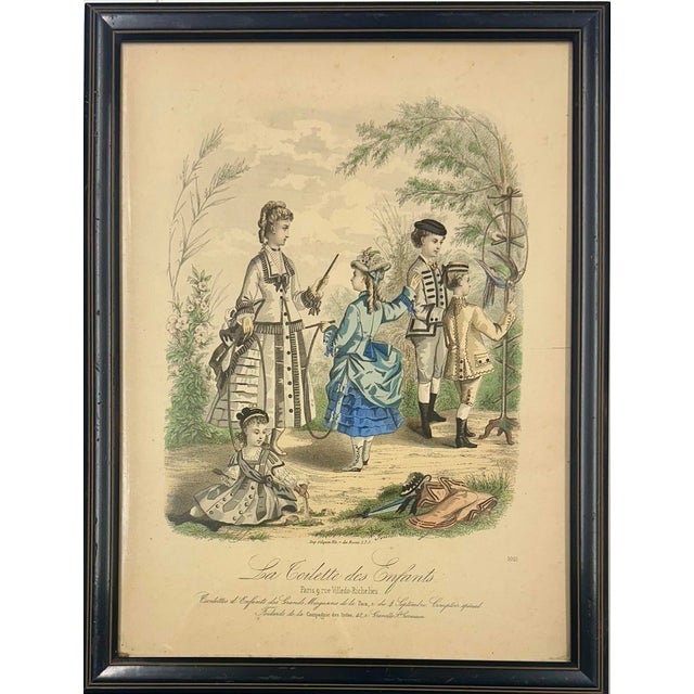 Original hand colored engraving from La Poupée Modèle or Le Moniteur de la Mode. La Coilette des Enfants, circa 1855. The...