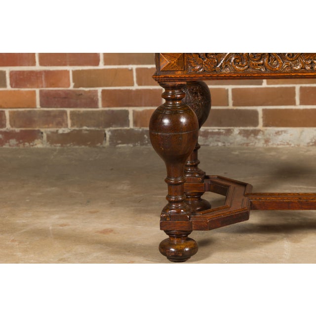 English 19th Century Oak Table with Carved Apron and Turned Baluster Legs For Sale - Image 9 of 12