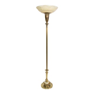 Restored Torchiere With Onyx Base and Original Glass Shade For Sale
