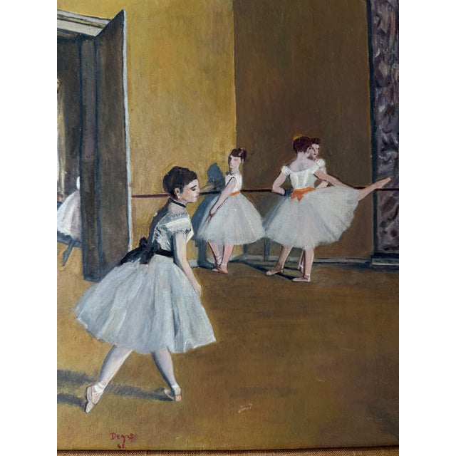 Vintage Edgar Degas Ballet Dancers Reproduction Oil on Board Painting, Framed For Sale In Miami - Image 6 of 11