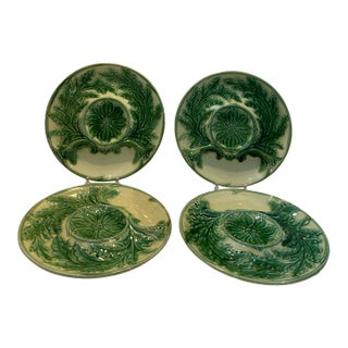 Early 20th Century French Portieux Vallerysthal Majolica Seafood Plates - Set of Four For Sale