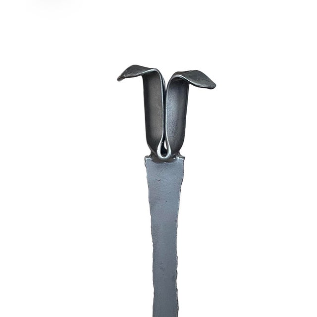 Gray Brutalist Torch Cut Candlestick Holders With Blacksmith Makers Mark For Sale - Image 8 of 8