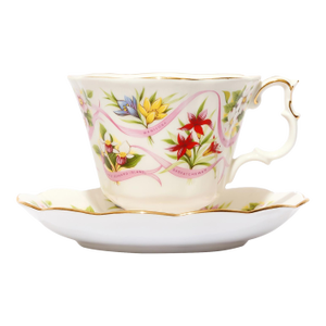 Royal Albert "Our Emblems Dear" Bone China Teacup & Saucer Set, Canada Provincial Flowers, Gainsborough Shape, England, 1980–1981