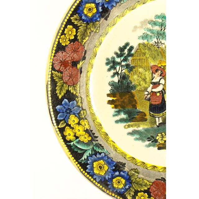Ceramic 1830s Creil-Montreau French Faience Polychrome Transfer Plate 3 Generations For Sale - Image 7 of 12