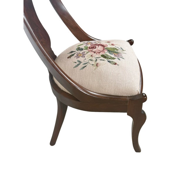 Wood Antique Federal Style Carved Wood Side Chair With Floral Needlepoint Seat For Sale - Image 7 of 18