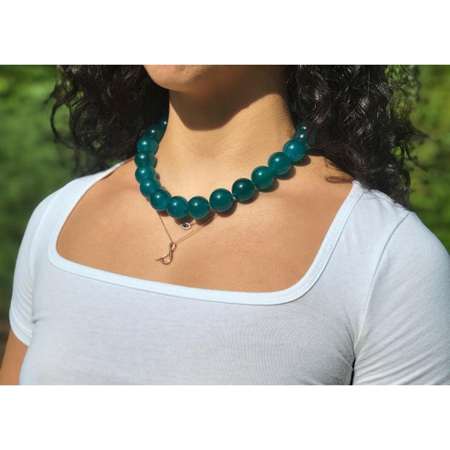 Green Mozambique Amazonite Beaded Necklace With Gold Plated Amazonite Clasp For Sale - Image 8 of 11