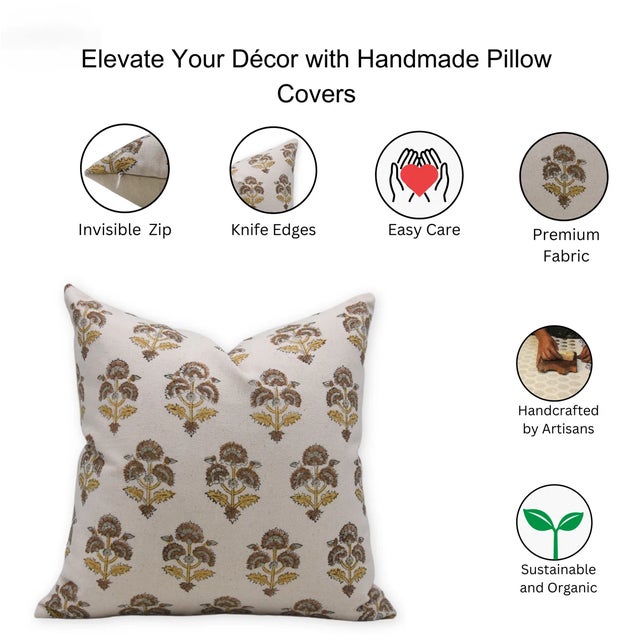 Fabdivine Handmade Block Printed Cushion Cover 26x26 Inch Duck Canvas-Traffic Light For Sale - Image 4 of 4
