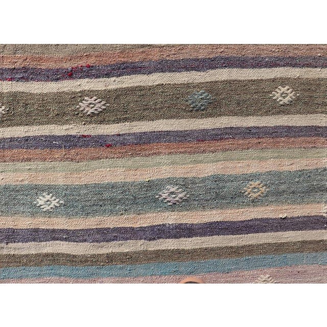 Green Vintage Flat Weave Turkish Kilim Runner With Stripe and Modern Motif Design For Sale - Image 8 of 10