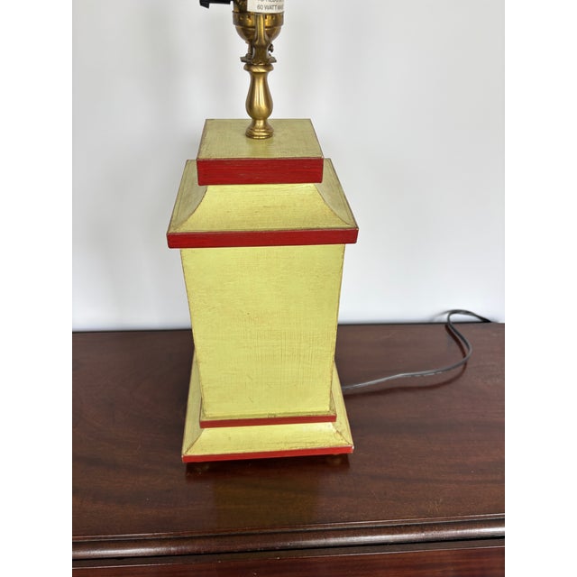 1980s Chinoiserie Tin Yellow Lamp For Sale - Image 4 of 7