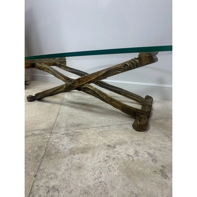 Jansen 1940"s Regency Carved and Gilt Wood Base with Large Oval Glass Top . Thick Glass Top 5/8" Thick with Flat Polished...