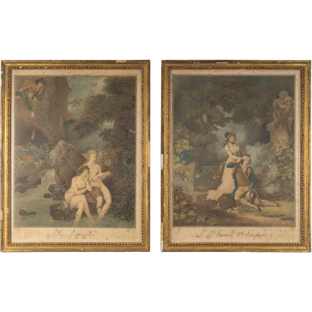 Schall P and Descourtis, 1800s, Watercolors, Set of 2 For Sale