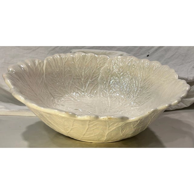 Mid 20th Century Vintage Trompe-l'Oeil White Cabbage Leaf Bowl by California Pottery For Sale - Image 5 of 11