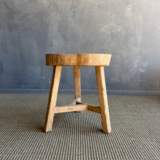 Vintage Elm Wood Chop Block Table #P14 For Sale - Image 4 of 8