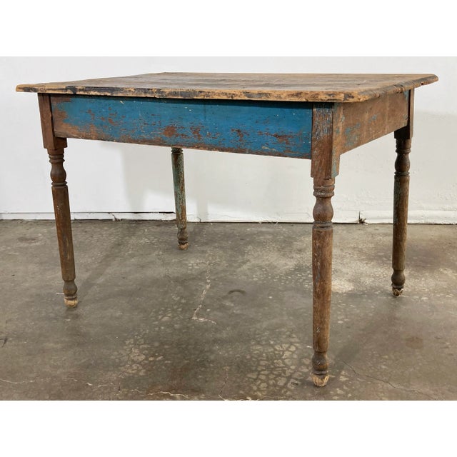 Antique Reclaimed Wood Weathered Blue Painted Table For Sale - Image 9 of 13