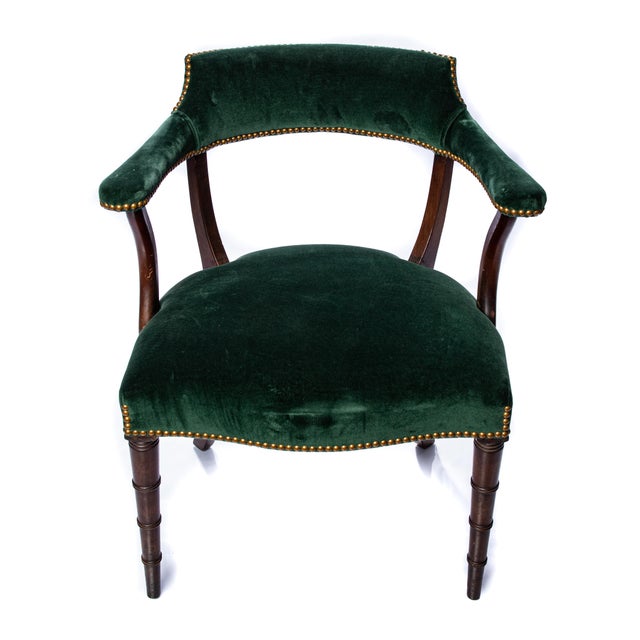 Offering 2 pairs of these Chippendale armchairs. Covered in a lovely dark green velvet, with brass tacks. The two front...