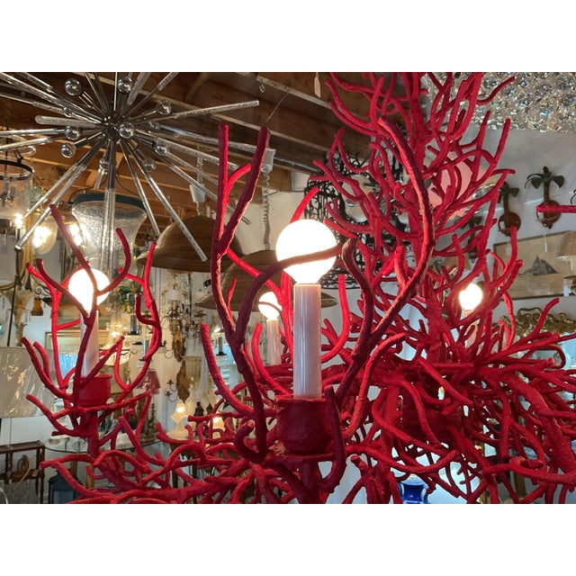 Coastal 1980s Coastal Large Iron Faux Coral Oval Chandelier For Sale - Image 3 of 9