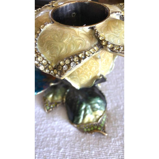 Metal Vintage Ornate Enameled Floral Butterfly Candlestick Whimsy Fairy For Sale - Image 7 of 12