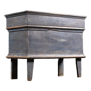 19th Century Painted Pine Blanket Chest in Blue For Sale