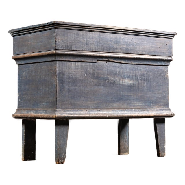 19th Century Painted Pine Blanket Chest in Blue For Sale