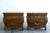 Pair of French bombé nightstands in solid oak by Baker Furniture, each with a beautifully figured burl top panel framed in...