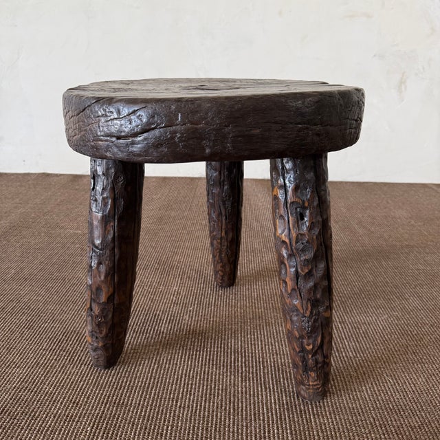 Contemporary Vintage Reclaimed Pine Side Table – Walnut For Sale - Image 3 of 8