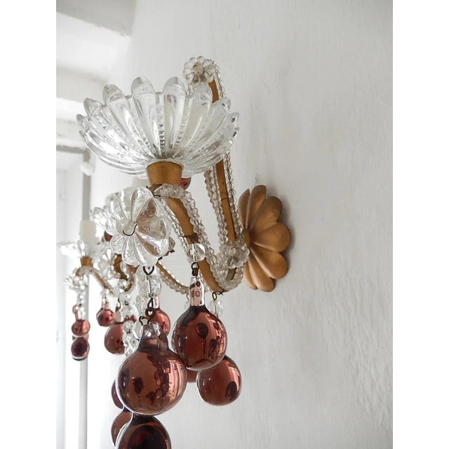 Amethyst French Beaded Amethyst Murano Drops Sconces, Circa 1920 For Sale - Image 8 of 11