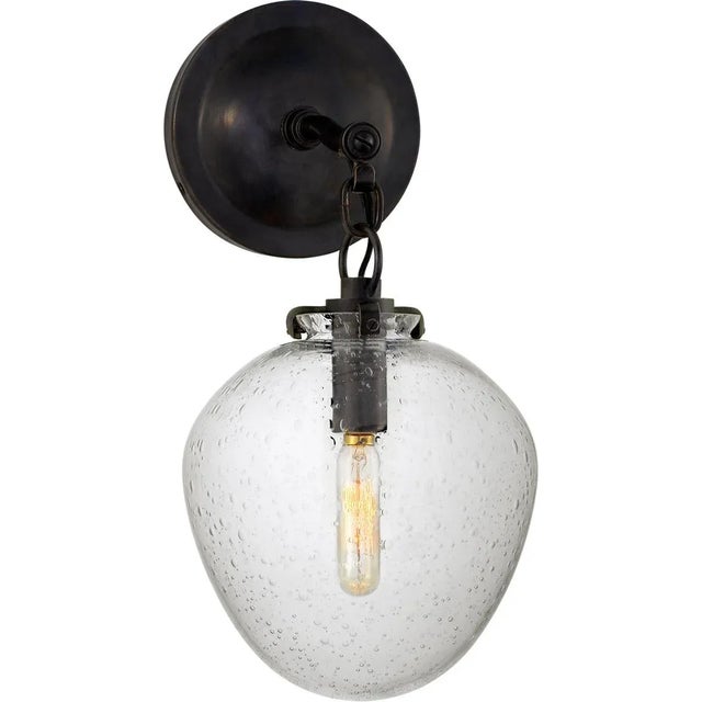 Transitional Thomas O'Brien for Visual Comfort Signature Katie Small Acorn Sconce in Bronze with Seeded Glass For Sale - Image 3 of 4