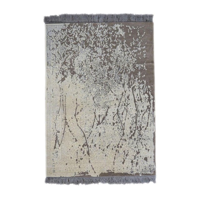 Nepalese Modern Wool & Silk 4X6 Grey, Brown & Ivory Handmade Area Rug #1143788