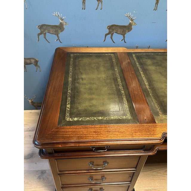 Large Mahogany Desk with Green Leather Top, 1990s For Sale - Image 10 of 18