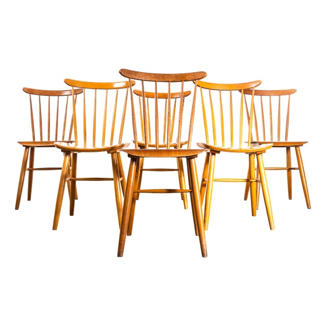 Vintage Stickback Blonde Dining Chairs, 1950s, Set of 6 For Sale