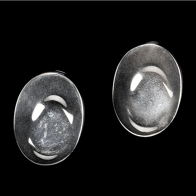 1990s Elegant Sterling Silver Oval Earrings - Set of 2 For Sale - Image 4 of 4