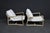 Pair of Washed Oak Sling Lounge Chairs With White Linen Cushions For Sale - Image 9 of 10
