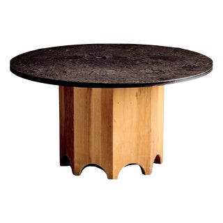 Octagonal Pedestal Table with Round Slate Top, France, 1970s For Sale