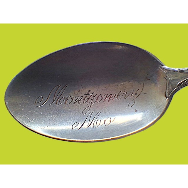 Art Nouveau Rare 1903 Watson Art Nouveau Wheat 5 1/2" Sterling Silver Montogomery, Mo Souvenir Spoon For Sale - Image 3 of 6