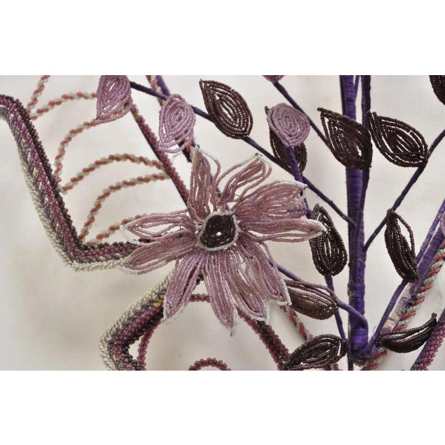 Early 20th Century French Victorian Glass Beaded Purple Flower Casket Wreath Wall Art Sculpture (B) For Sale In Philadelphia - Image 6 of 11