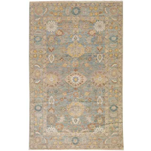 Textile Early 21st Century Floral Modern Sultanabad Handmade Blue Wool Rug For Sale - Image 7 of 7