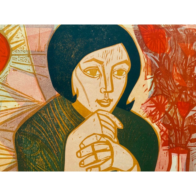 Irving Amen Vintage 1965 Mid Century Modern " Summer " Limited Edition Framed Hand Signed Original Fine Art Woodcut Print For Sale In Kansas City - Image 6 of 18