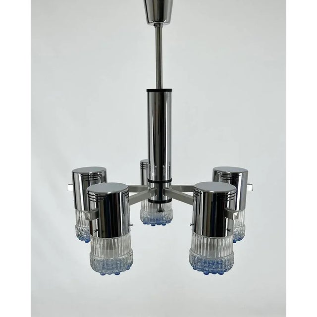 Blue Mid-Century Italian 5-Light Ceiling Light in the style of Gaetano Sciolari For Sale - Image 8 of 9