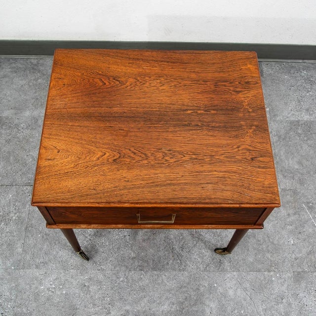Mid Century Danish Modern Sewing Table Cart Sewing Rosewood Rolling Drawer Craft For Sale - Image 10 of 12