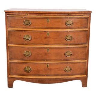 Baker Furniture Georgian English Yew Wood Bow Front Dresser or Chest of Drawers For Sale