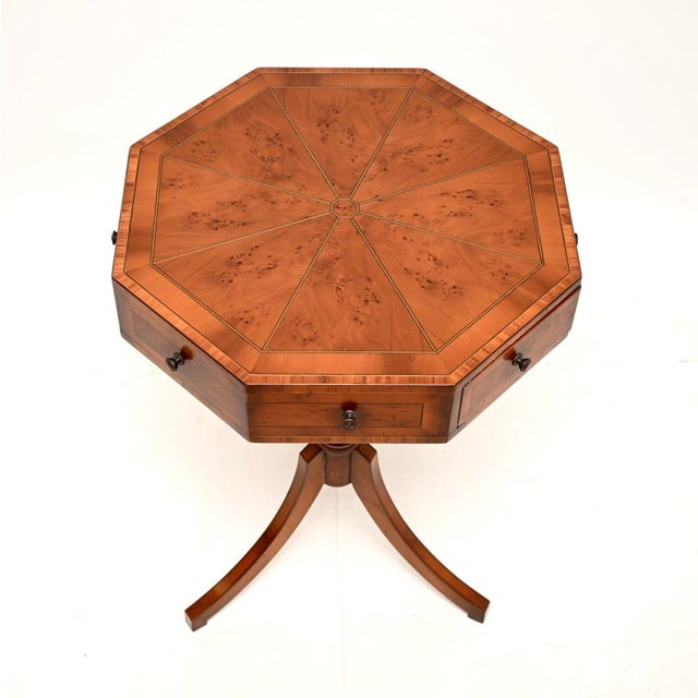 Regency Octagonal Inlaid Yew Wood Drum Table, 1930 For Sale - Image 6 of 11