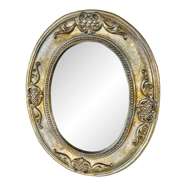 Small Vintage Gold Tone Oval Mirror for Table or Wall For Sale