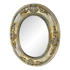Small Vintage Gold Tone Oval Mirror for Table or Wall