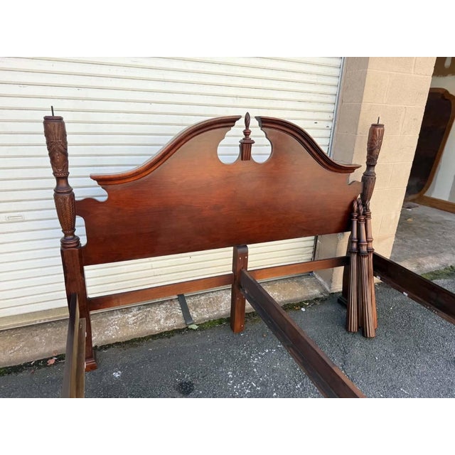 Vintage George Style Cherry Rice Carved Four Poster Cali King Bed Frame. For Sale - Image 12 of 16